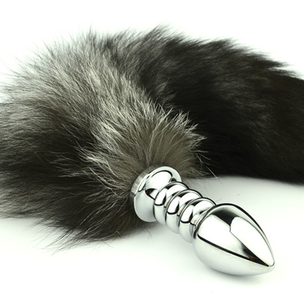 homemade penispump Nature black tail with stainless steel silver spiral butt plug