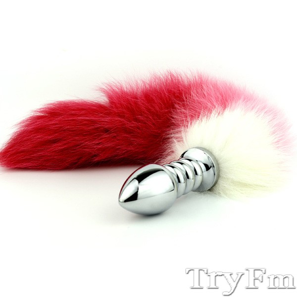 Butt Plug Fox Tail, Artificial Handmade Dyeing Silver Fox Big Red Tail  Detachable Multi-Function Fur Anal Plug Sexy Adult Toy Butt Stainless Steel