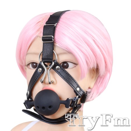 Head Harness Silicone Ball Gag with Nose Hook 