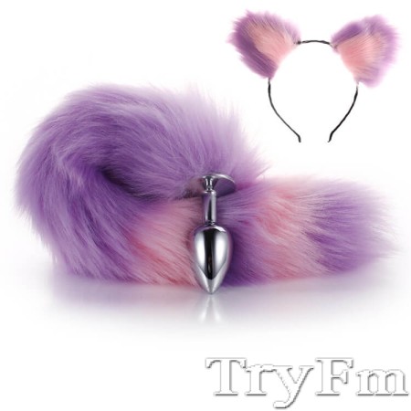 More-Purple-Less-Pink Furry Tail Anal Plug with Headdress 