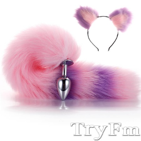 More-Pink-Less-Purple Furry Tail Anal Plug with Headdress 