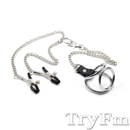 Nipple Clamp With Triple Cock Ring