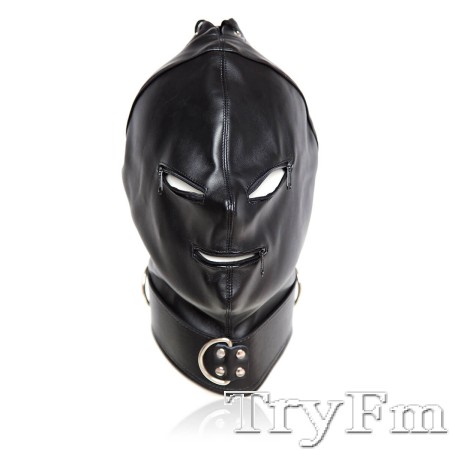 Bondage Hood with Posture Collar and Zippers