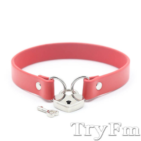 Neck collar with heart-shaped lock-Red