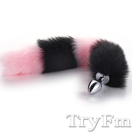 Black-Pink Furry Tail Anal Plug