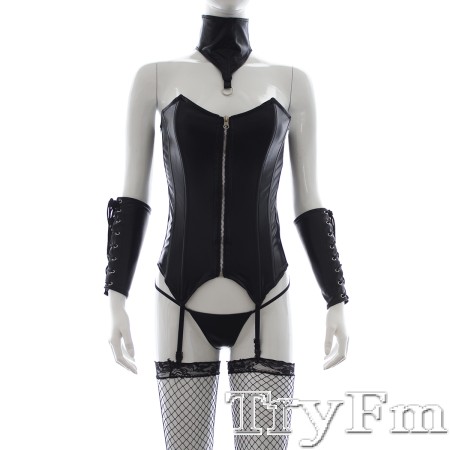 Wet look zip corset