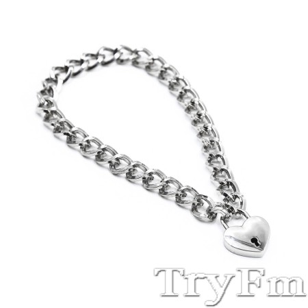 Silver chain collar with heart-shaped lock 
