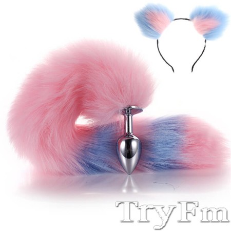 More-Pink-Less-Blue Furry Tail Anal Plug with Headdress