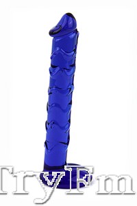 Blue realistic glass dildo