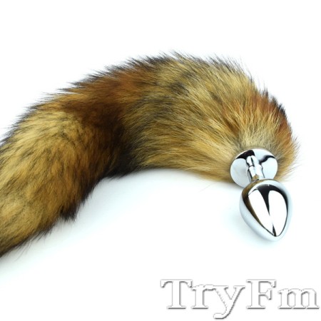 Natural red fox tail with stainless steel silver plug