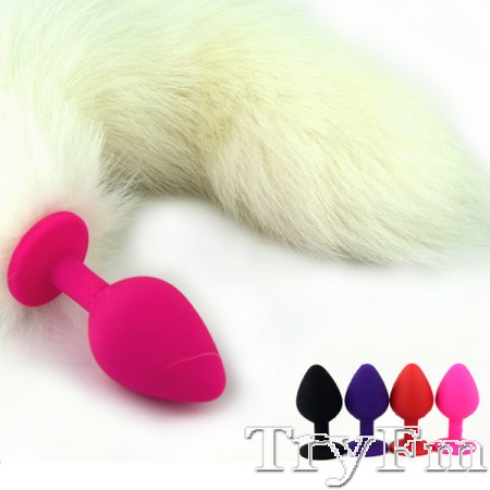 White fox tail with silicone pink plug