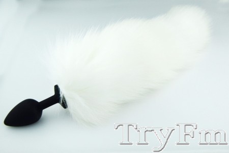 White fox tail with silicone black plug