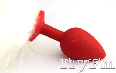 White fox tail with silicone red plug