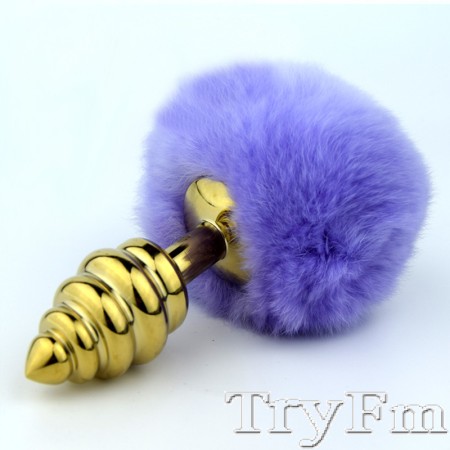 Light purple rabbit tail with stainless steel twist gold plug