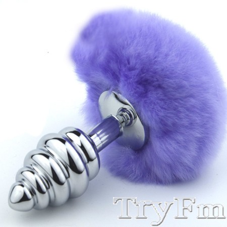 Light Purple rabbit tail with stainless steel twist silver plug