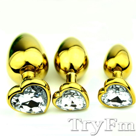 Stainless Steel Gold Anal Plug with heart-shaped jewelry
