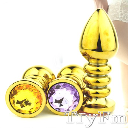Stainless Steel Gold Spiral Anal Plug with Jewelry