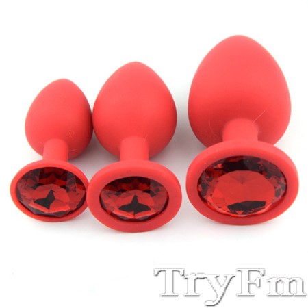 Red Silicone Butt Plug with Jewelry