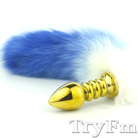 Colorful tail with stainless steel gold spiral anal plug