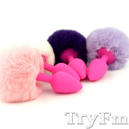 Colorful bunny tail with pink silicone plug