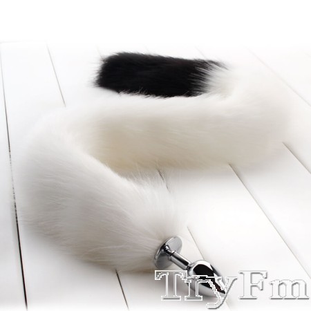 30" White-Black Long tail with metal anal plug