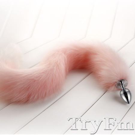 30" White-Pink Long tail with metal anal plug