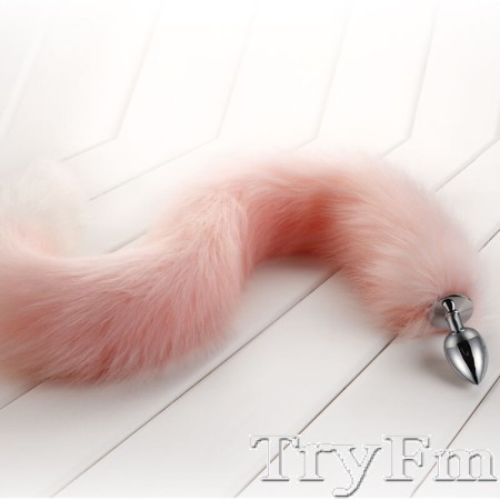 30" White-Pink Long tail with metal anal plug