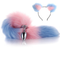 Pink-Blue Furry Tail Anal Plug with Headdress