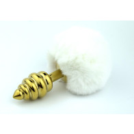 White rabbit tail with stainless steel twist gold plug