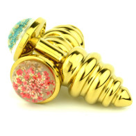 Stainless Steel Gold Twist Anal Plug with flower foundation