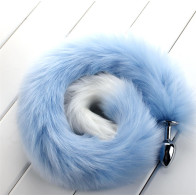 30" White-Blue Long tail with metal anal plug