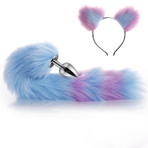 More-Blue-Less-Purple Furry Tail Anal Plug with Headdress