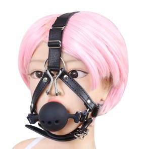 Head Harness Silicone Ball Gag with Nose Hook 