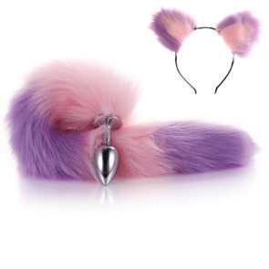 Pink-Purple Furry Tail Anal Plug with Headdress 