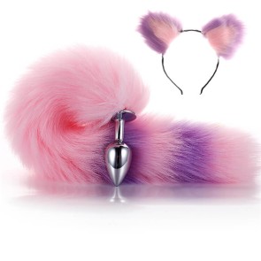 More-Pink-Less-Purple Furry Tail Anal Plug with Headdress 