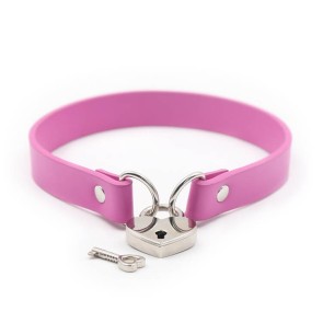 Neck collar with heart-shaped lock-Pink