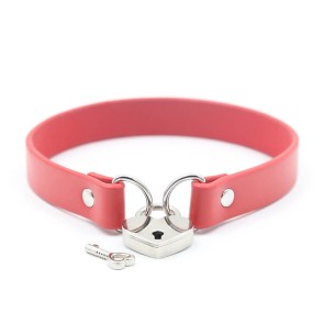 Neck collar with heart-shaped lock-Red