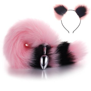 More-Pink-Less-Black Furry Tail Anal Plug with Pink-Black Headdress