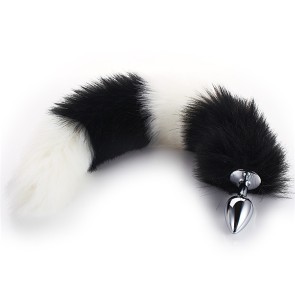 Black-White Furry Tail Anal Plug