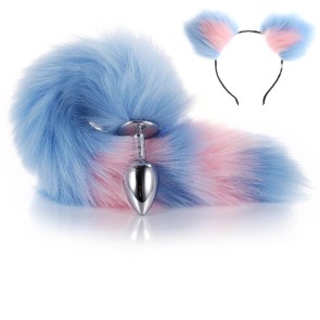 More-Blue-Less-Pink Furry Tail Anal Plug with Headdress