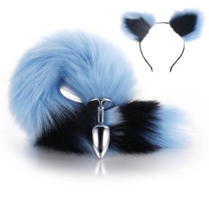 More-Blue-Less-Black Furry Tail Anal Plug with Headdress