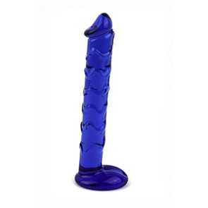 Blue realistic glass dildo