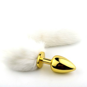 White fox tail with stainless steel gold plug