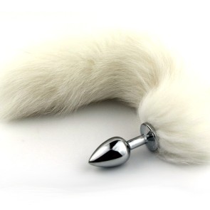 White fox tail with stainless steel gold plug