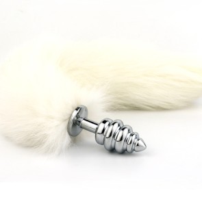 White fox tail with stainless steel gold plug