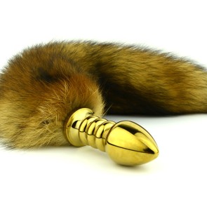Natural red fox tail with stainless steel gold spiral plug