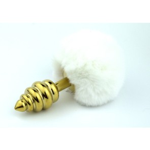 White rabbit tail with stainless steel twist gold plug