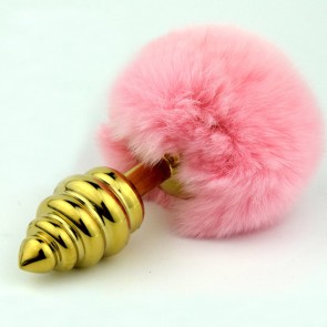 Pink rabbit tail with stainless steel twist gold plug