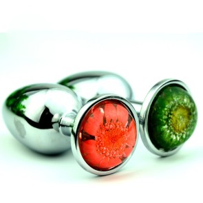 Stainless Steel Silver Anal Plug with flower foundation