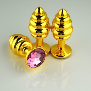 Stainless Steel Gold Twist Anal Plug with Jewelry